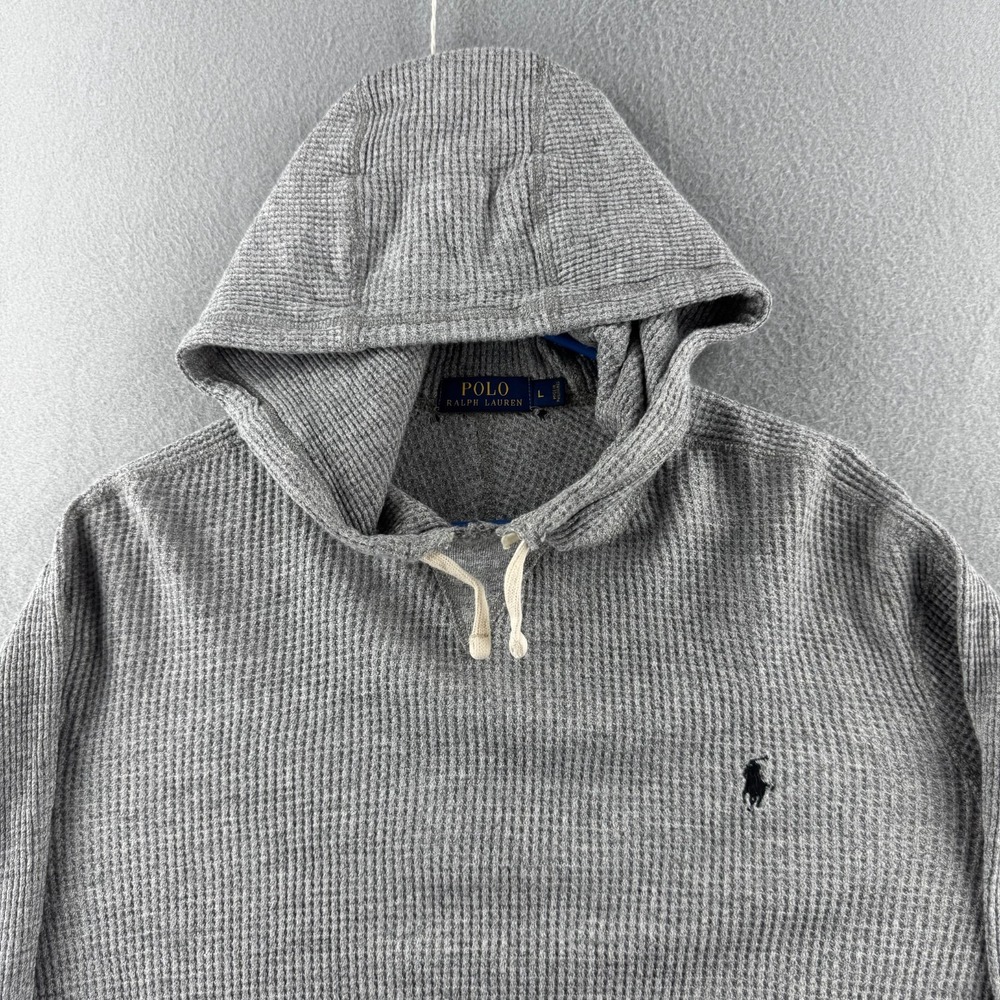 Polo Ralph Lauren Thermal Hoodie Mens Large Gray Lightweight Cotton Pullover - Picture 2 of 16